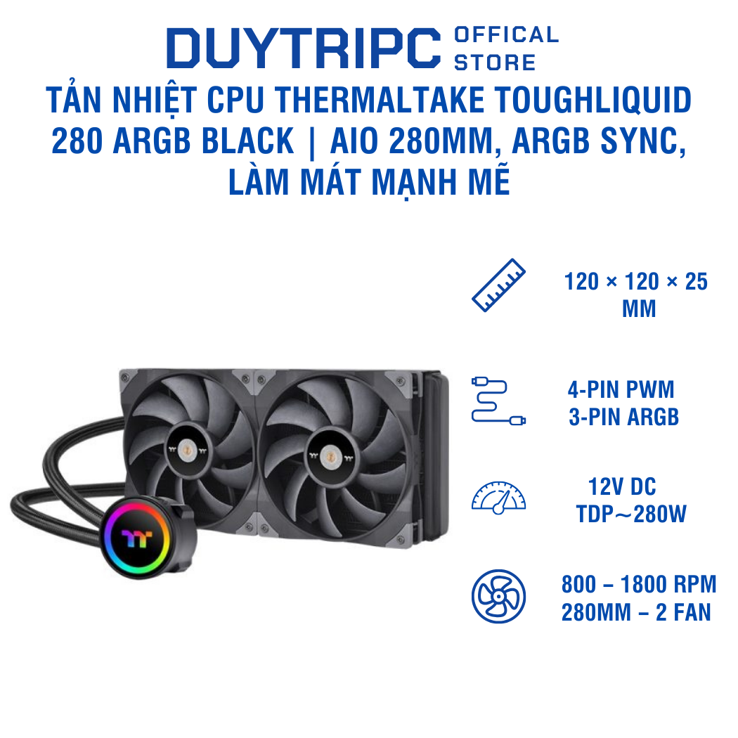Tản nhiệt CPU Thermaltake Toughliquid 280 ARGB Black | AIO 280mm, ARGB Sync, làm mát mạnh mẽ